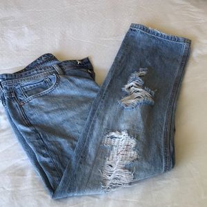 Free people low rise ripped straight leg Jean